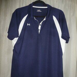 Under Armour Blue/White Performance Polo Heat Gear Shirt SzXL Short Sleeve